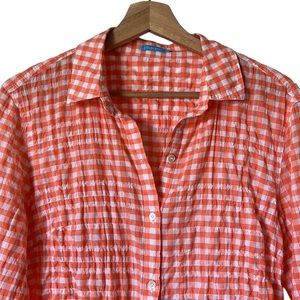 J.Jill orange and white gingham casual crinkle  shirt blouse size S